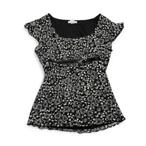 DressBarn Baby Doll Patterned Black + White Top Women’s Size Medium